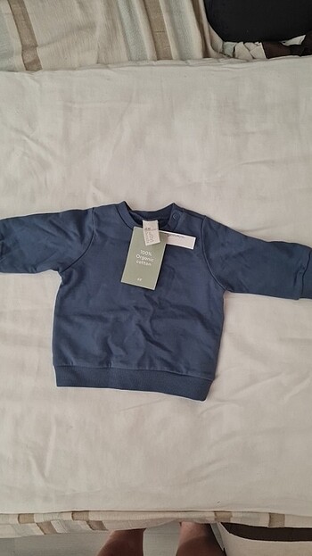 H&M organik pamuk indigo mavi sweatshirt