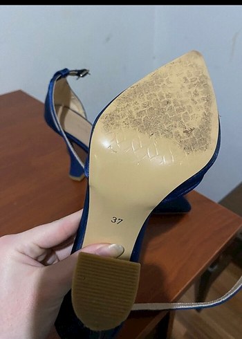 37 Beden lacivert Renk Kadın Mavi Saten Stiletto Topuklu Ayakkabı