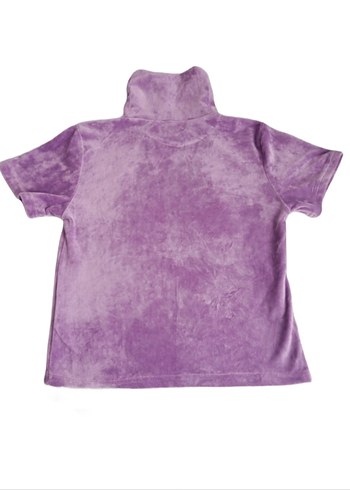 Lila-mor boğazlı kadife crop top, bluz
