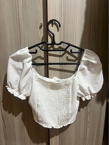 xs Beden beyaz Renk Balon kol korse crop koton