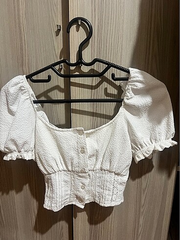 Balon kol korse crop koton