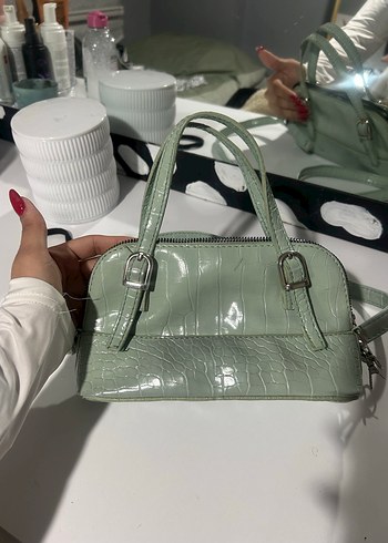 Yılan Desenli Yeşil Deri Kadın Çanta - Görsel 2