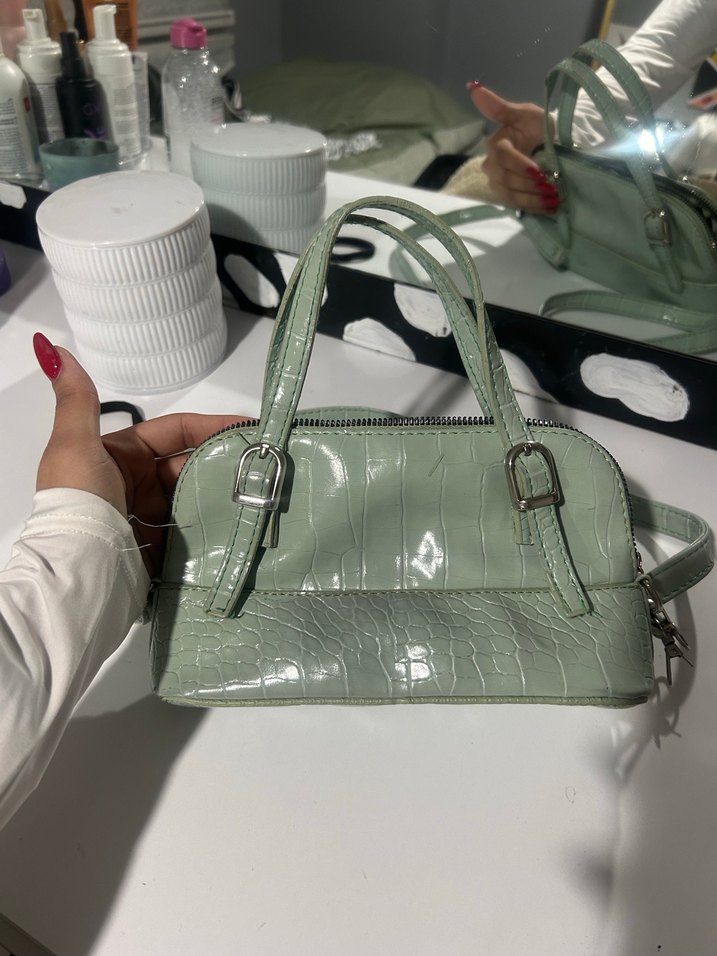 Yılan Desenli Yeşil Deri Kadın Çanta - Görsel 2