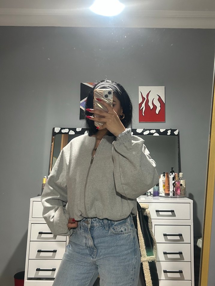 Gri Uzun Kollu Midi Denim Ceket - Görsel 3