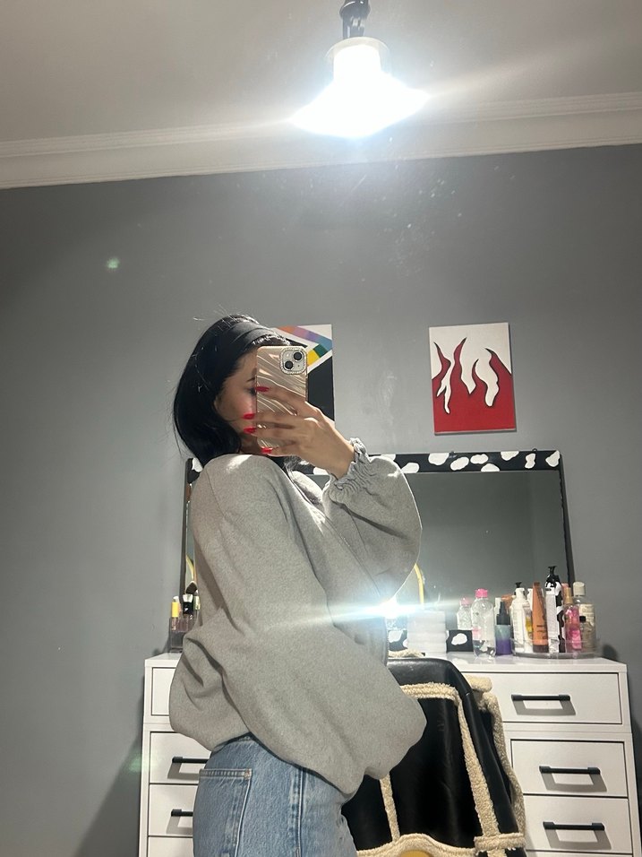 Gri Uzun Kollu Midi Denim Ceket - Görsel 2