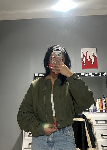 Şeffaf Detaylı Haki Kadın Kot Ceket - Görsel 3