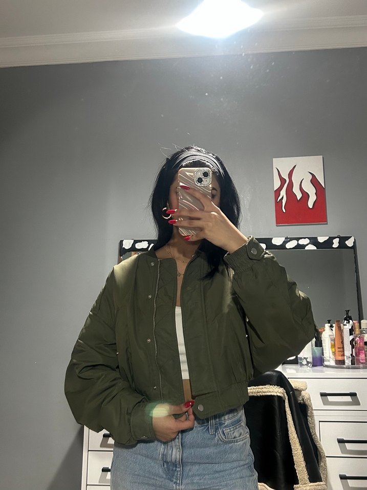 Şeffaf Detaylı Haki Kadın Kot Ceket - Görsel 3