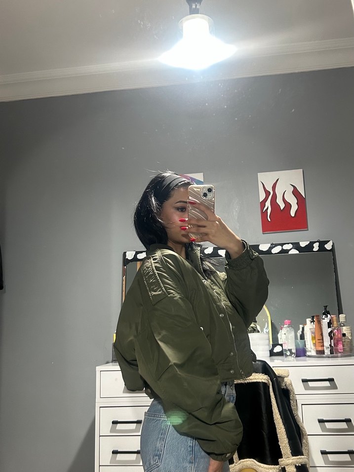 Şeffaf Detaylı Haki Kadın Kot Ceket - Görsel 2