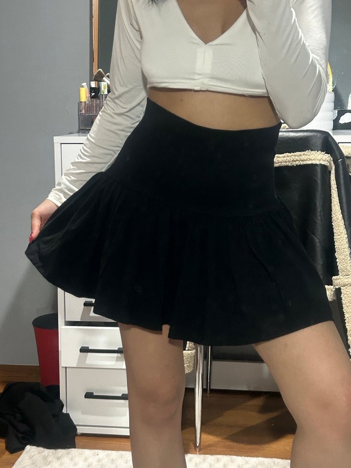 Siyah Pilili Midi Mini Etek - Görsel 3