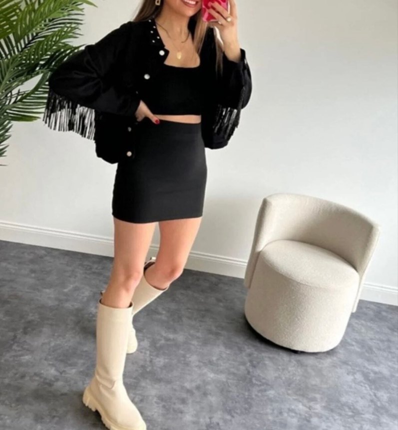 Siyah Deri Mini Etek - Görsel 2