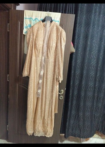 Gold Parlak Payetli Midi Abiye Elbise - Görsel 3