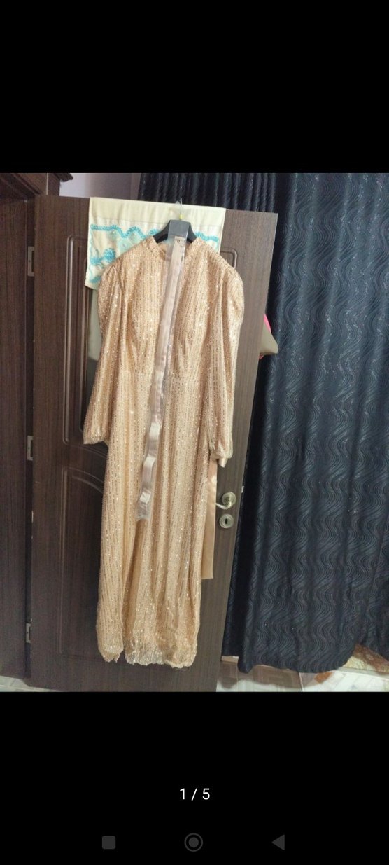 Gold Parlak Payetli Midi Abiye Elbise - Görsel 3