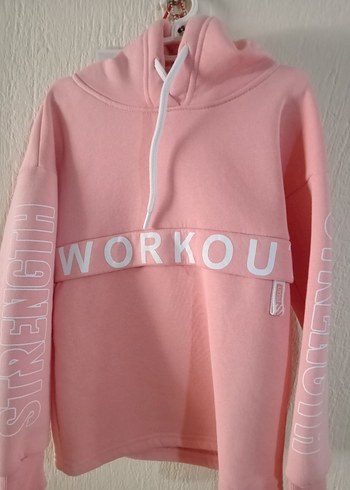 Pembe Kapüşonlu Fermuarlı Sweatshirt - Görsel 3