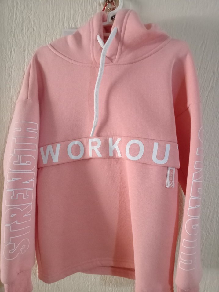 Pembe Kapüşonlu Fermuarlı Sweatshirt - Görsel 3