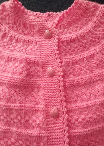 Kız Çocuk Pembe el Örgü Kolsuz Hırka - Görsel 2