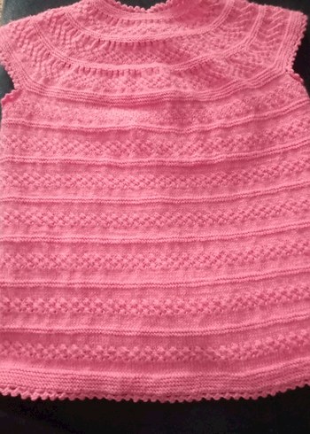 Kız Çocuk Pembe el Örgü Kolsuz Hırka - Görsel 3