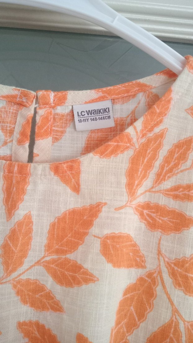 Turuncu Yaprak Desenli Kısa Kollu kız çocuk elbise - Görsel 2