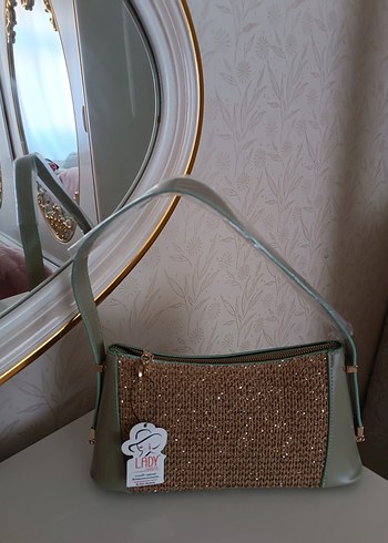 Bej Hasır Detaylı Kadın Omuz Çantası - Görsel 3