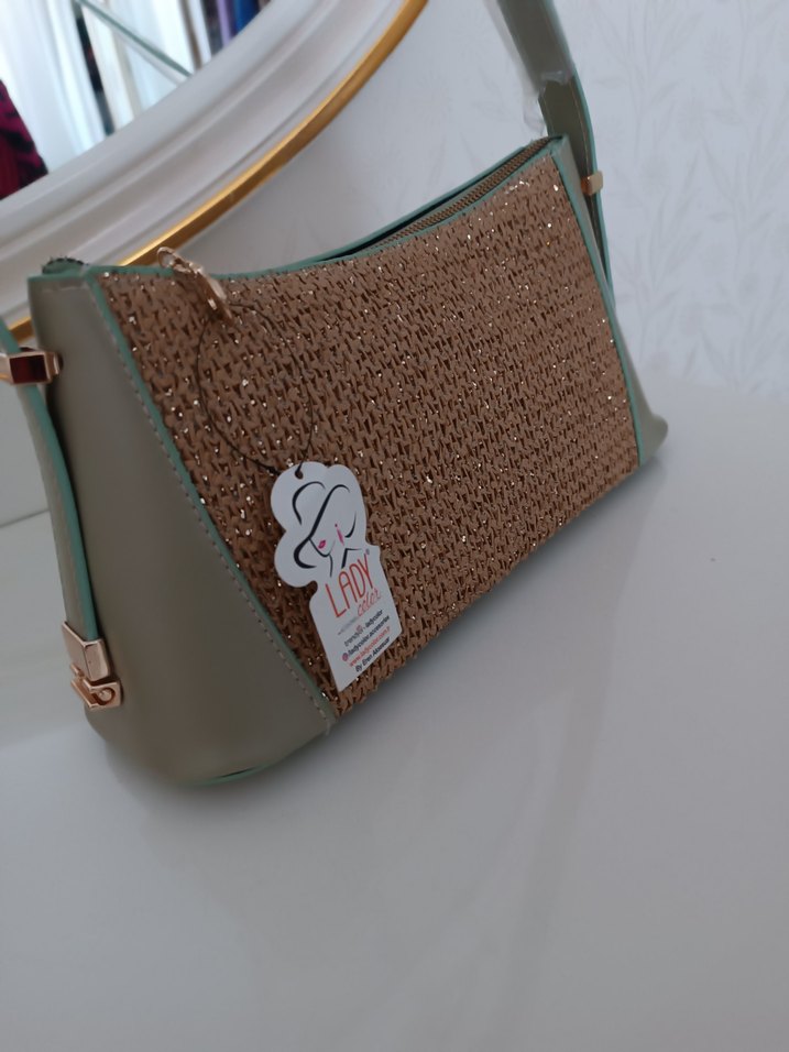 Bej Hasır Detaylı Kadın Omuz Çantası - Görsel 4