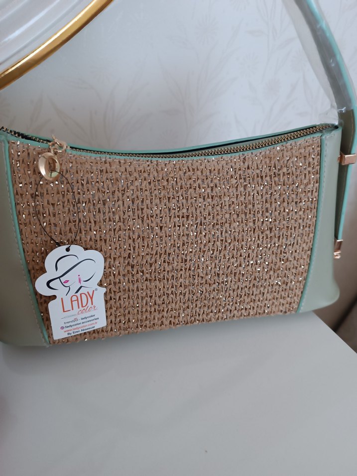 Bej Hasır Detaylı Kadın Omuz Çantası - Görsel 2