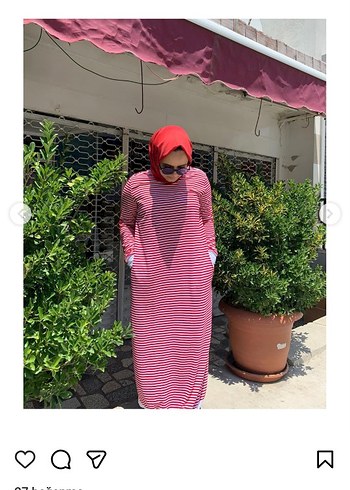 Kırmızı Çizgili Uzun Salaş Elbise - Görsel 2