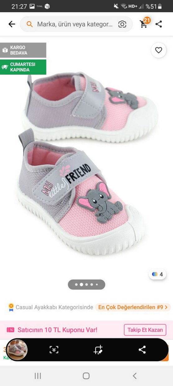 Kız Çocuk Pembe Gri Baskılı Spor Ayakkabı - Görsel 3