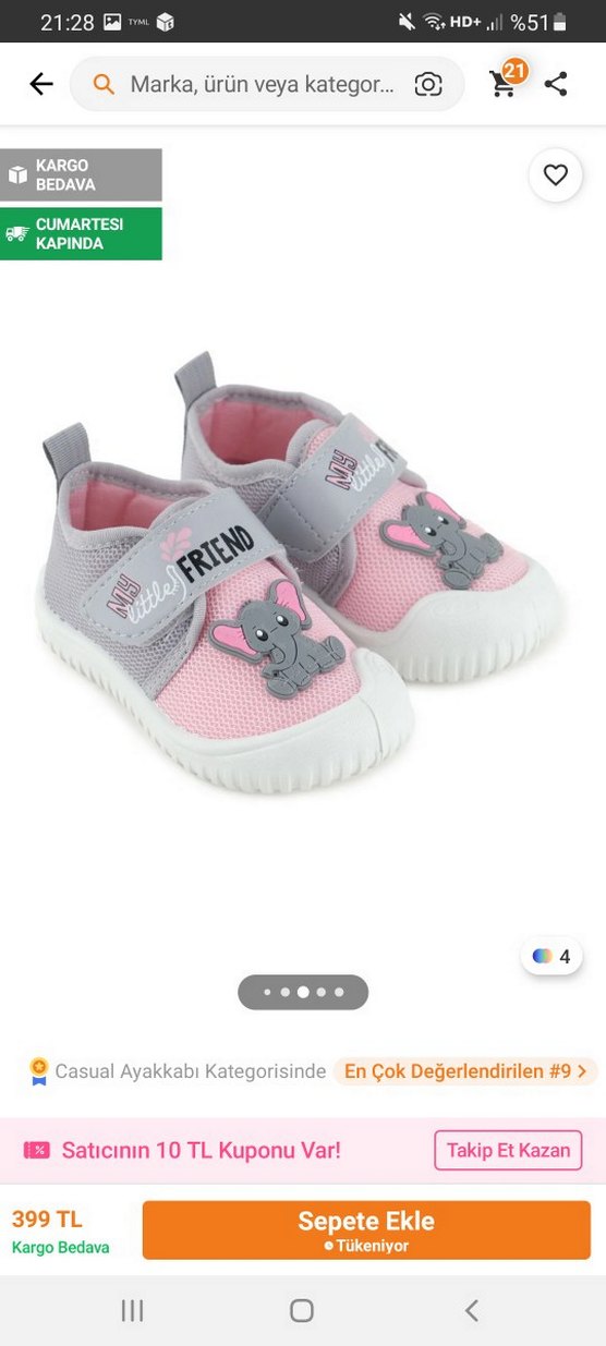 Kız Çocuk Pembe Gri Baskılı Spor Ayakkabı - Görsel 2