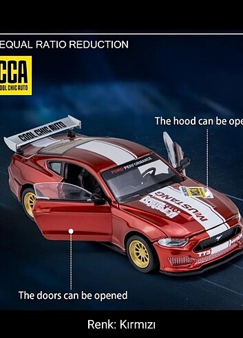 Beden Renk Ford Mustang GT2018 Kirmizı Araba Modeli 1:42 ölçek
