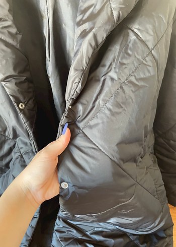s Beden Düğmeli Siyah Midi Kışlık Kadın Mont