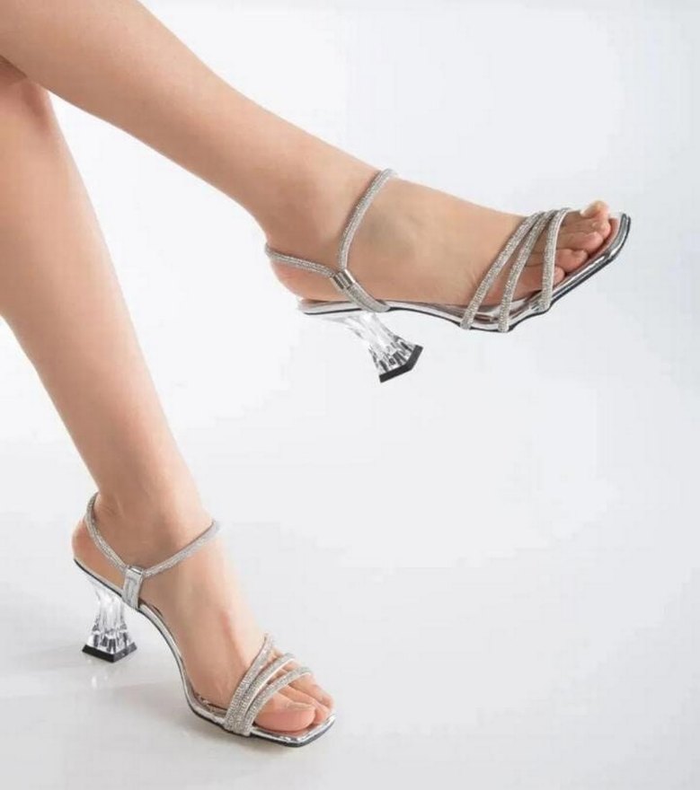 Beyaz Parlak Yılan Desenli Stiletto Abiye Ayakkabı - Görsel 2