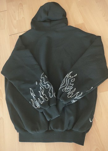 Diğer Siyah Kapüşonlu Baskılı Kadın Sweatshirt