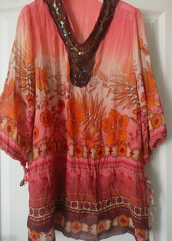 Pembe Bohem V Yaka Tunik ve Bluz