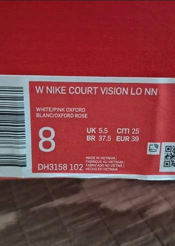 39 Beden beyaz Renk Nike Court Vision Low Sıfır Spor Ayakkabı Orijinal