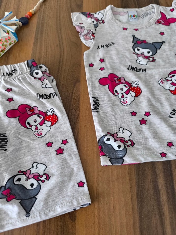 Kız Cocuk Ekru Baskılı Fırfırlı Takım - Görsel 2