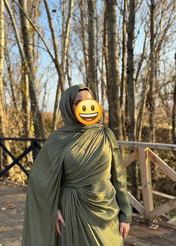 Kapüşonlu, Uzun Kollu Haki Henna Elbise - Görsel 2