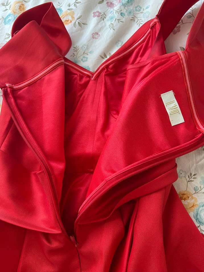 Kırmızı Drapeli Uzun Abiye Elbise - Görsel 3