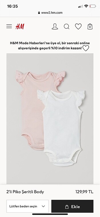 H&M kız bebek çıtçıtlı body 12-18 ay