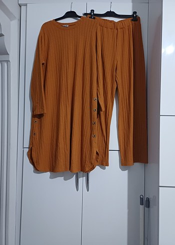 Düğmeli Uzun Kahverengi Triko tunik - Görsel 2