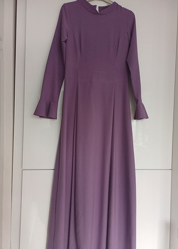 Uzun Kollu Mor Kadın Elbise - Görsel 8