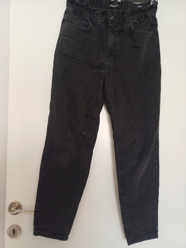 Gri Kadın Bol Kesim Kemerli Jean - Görsel 5