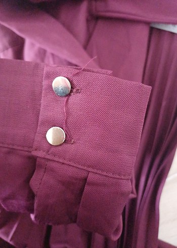 Bordo Uzun Piliseli Kadın Elbise - Görsel 7