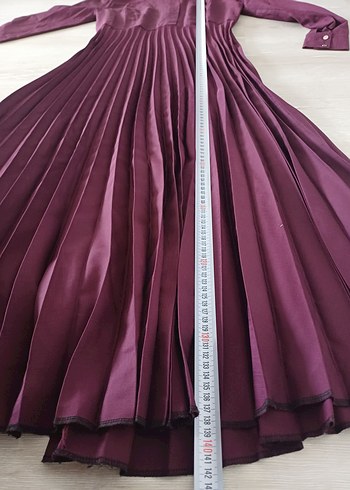 Bordo Uzun Piliseli Kadın Elbise - Görsel 6