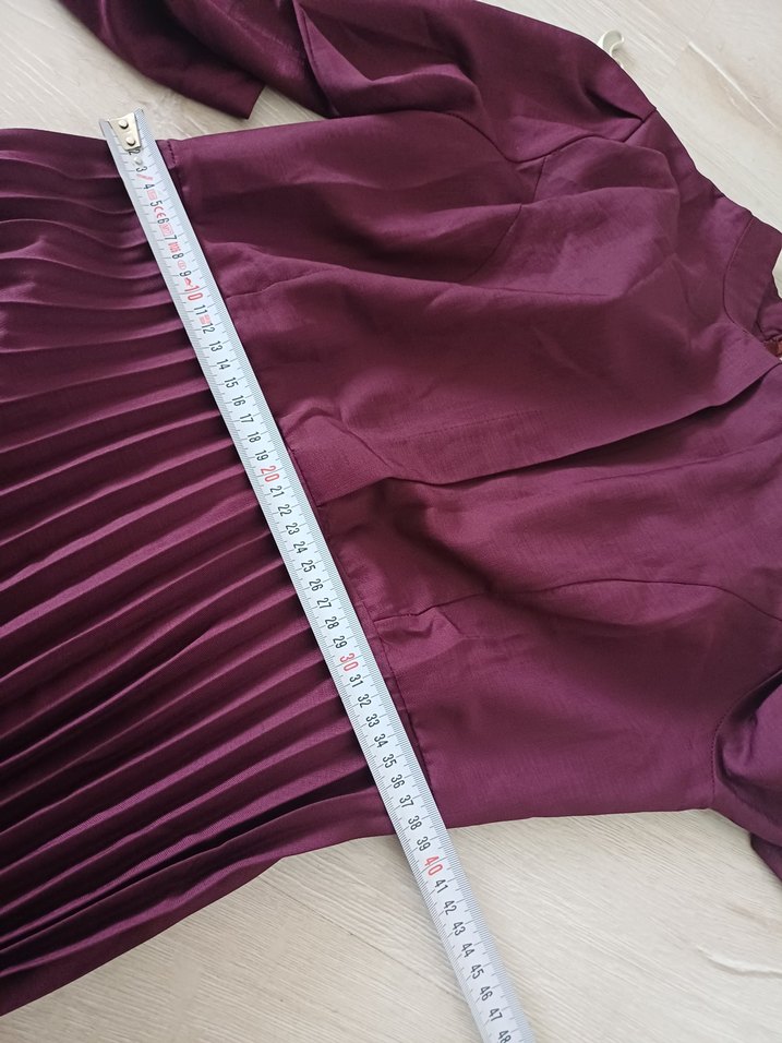 Bordo Uzun Piliseli Kadın Elbise - Görsel 3