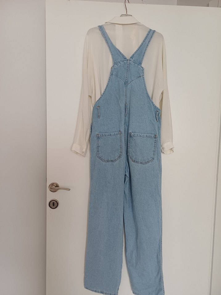 Kadın Buz Mavi Midi Kot Salopet - Görsel 5