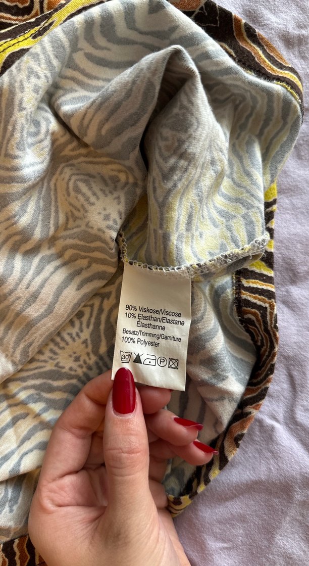 Kahverengi Zebra Desenli V Yakalı Vintage Bluz - Görsel 4