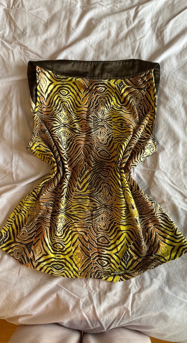 Kahverengi Zebra Desenli V Yakalı Vintage Bluz - Görsel 2