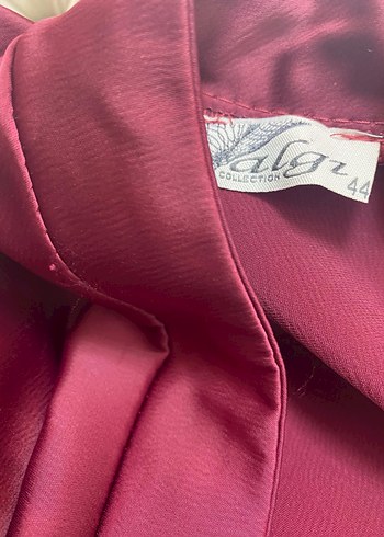 Bordo Saten Uzun Drapeli Elbise - Görsel 5