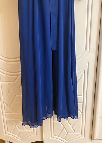 Uzun Kollu, Drapeli Lacivert Kadın Elbise - Görsel 4