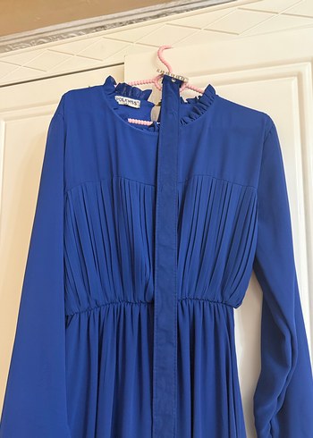 Uzun Kollu, Drapeli Lacivert Kadın Elbise - Görsel 2