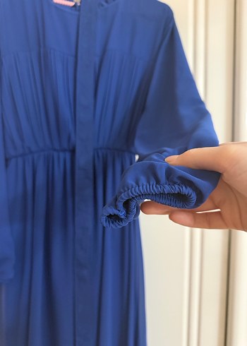 Uzun Kollu, Drapeli Lacivert Kadın Elbise - Görsel 3